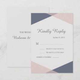 Rosa blauw geometrisch elegante trouw-rsvp kaart