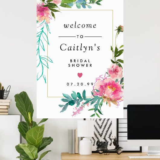 Rosa bloem Boho bruiloft Welcome bord Poster (Thuiskantoor)