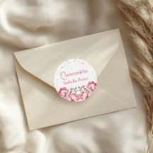 Rosa bloem en gouden glitter Quinceanera