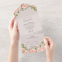 Rosa bloemen bruiloft alles-in-één uitnodiging