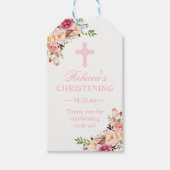 Rosa Bloemen Doop Dankjewel Cadeaulabel (Voorkant)