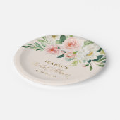 Rosa bloemen goud gepersonaliseerde bruidsdouche papieren bordje (Gekanteld)