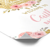 Rosa Bloemen Thee Feestje Baby Shower Welkom Poster (Hoek)