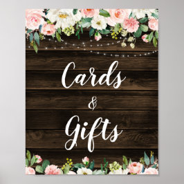 Rosa bloemenslingerlichten kaarten & cadeaus poster