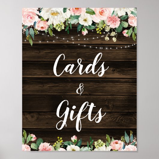 Rosa bloemenslingerlichten kaarten & cadeaus poster (Voorkant)