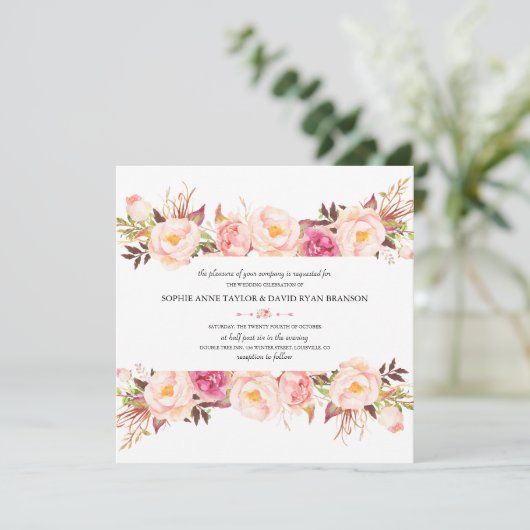 Rosa bloemstuk in landelijke stijl, bruiloft in ma kaart (Staand voorkant)