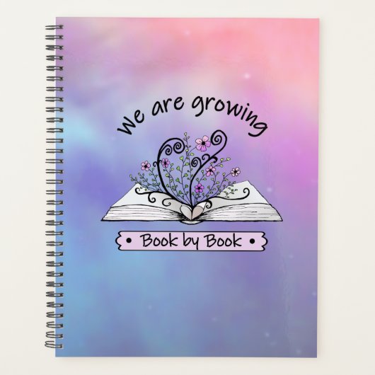 Rosa Blumen, die aus Buch wachsen Planner (Voorkant)