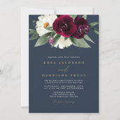 ROSA Burgundy en Navy Floral Winter Wedding Kaart (Voorkant)