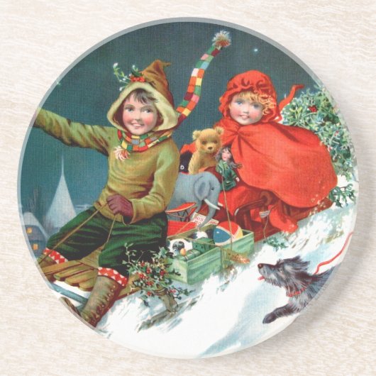 Rosa C. Petherick: kerstwinkels Zandsteen Onderzetter (Voorkant)