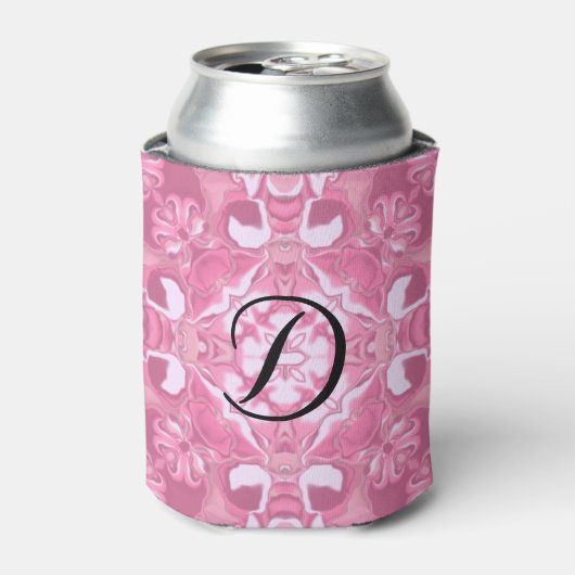 Rosa caleidoscooppatroon #2 monogram met gemiddeld blikjeskoeler (Blikje Voorkant)