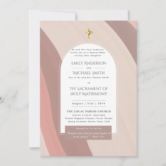 Rosa Catholic Huwelijksmis Foto Bruiloft Kaart (Voorkant)