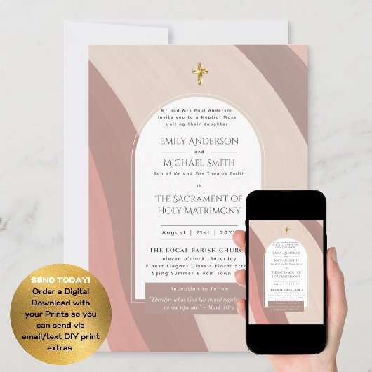 Rosa Catholic Huwelijksmis Foto Bruiloft Kaart