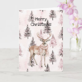 Rosa Crème Herten Sjaal Kerstbomen Kaart