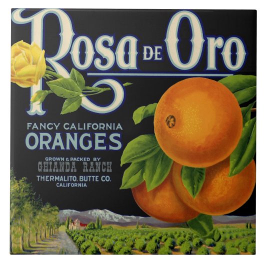 Rosa de Oro Oranje Crate Label Tegeltje (Voorkant)