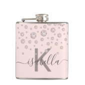 Rosa diamanten roze goud monogram schrift heupfles (Voorkant)