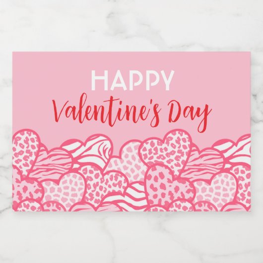 Rosa dierenprint hart Valentijnsdag-feestje Sparkling Wijnetiket (Enkel label)