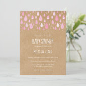Rosa Druppels Baby Meisje Shower Kaart (Staand voorkant)