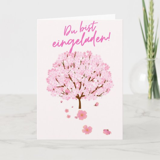 Rosa Einladungskarte mit Kirschblütenbaum | Du bis Kaart (Voorkant)