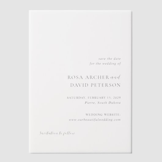 Rosa Elegant Modern Wedding Save the Date Vellum Uitnodigingen (Voorkant)