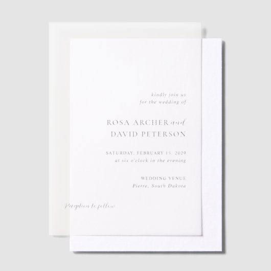Rosa Elegant Modern Wedding Vellum Uitnodigingen (Offset)