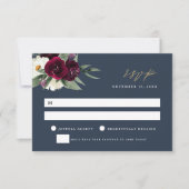 ROSA Elegant Navy & Burgundy Wedding RSVP Card Kaart (Voorkant)