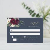 ROSA Elegant Navy & Burgundy Wedding RSVP Card Kaart (Staand voorkant)