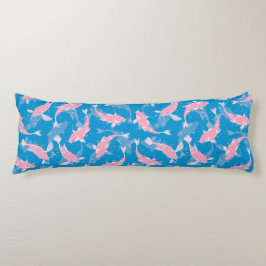 Rosa En Blauwe Herhalende Motief | Koi Vis Patroon Lichaamskussen