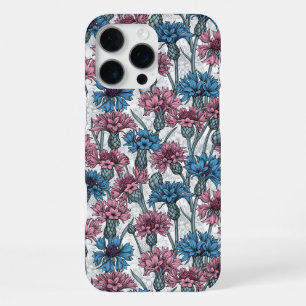 Rosa en blauwe korenbloemen, wilde bloemen op wit iPhone 16 pro max hoesje