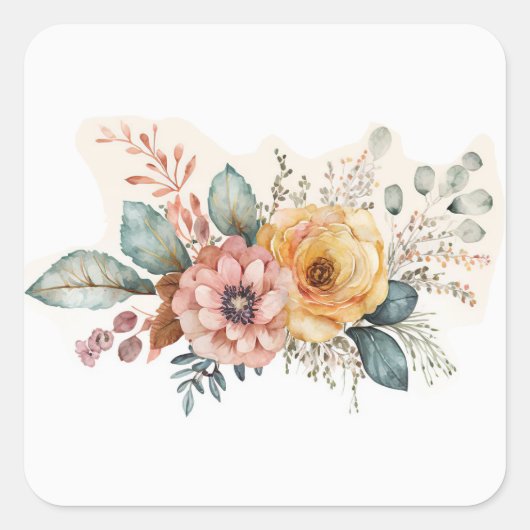 Rosa en Gele Vierkante Sticker (Voorkant)