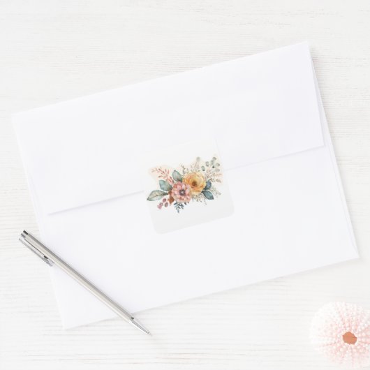 Rosa en Gele Vierkante Sticker (Envelop)