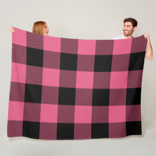 Rosa en Zwarte Geruite Vierkanten Buffalo Plaid Fleece Deken