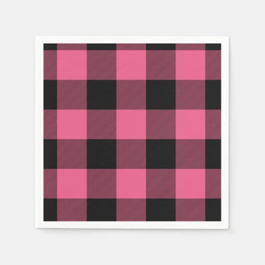 Rosa en zwarte geruite vierkanten Buffalo Plaid Servet (Voorkant)
