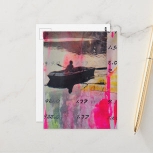 Rosa Geel Mixed Media Collage Een Oude Boot Briefkaart