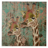 Rosa Giraffes Damask Tile Tegeltje (Voorkant)