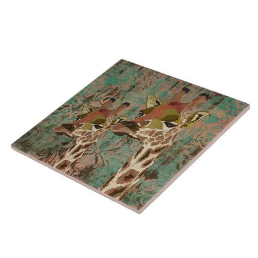 Rosa Giraffes Damask Tile Tegeltje (Zijkant)