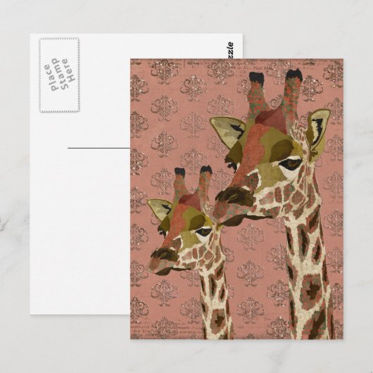Rosa Giraffes Glitzy Briefkaart (Voorkant / Achterkant)