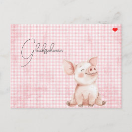 rosa Glücksschwein-Karte Postcard Postkarte Briefkaart