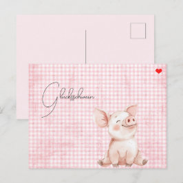 rosa Glücksschwein-Karte Postcard Postkarte Briefkaart