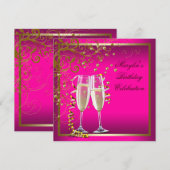Rosa Goud Vrouwen Roze Verjaardagsfeestje Kaart (Voorkant / Achterkant)