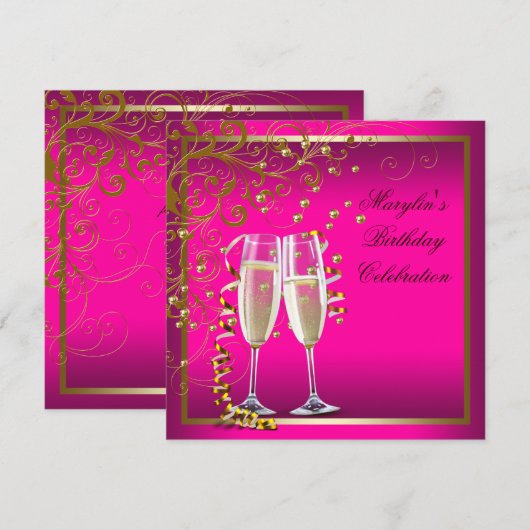 Rosa Goud Vrouwen Roze Verjaardagsfeestje Kaart (Voorkant / Achterkant)