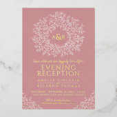 Rosa goudkleurige monogram huwelijksreceptie foto folie uitnodiging (Voorkant)