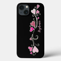 Rosa Hartjes Glitter Accent Doodle Art Hoesje Case