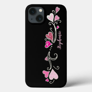 Rosa Hartjes Glitter Accent Doodle Art Hoesje Case