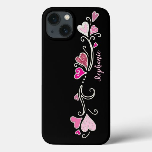 Rosa Hartjes Glitter Accent Doodle Art Hoesje Case (Achterkant)