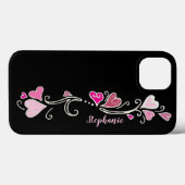 Rosa Hartjes Glitter Accent Doodle Art Hoesje Case (Achterkant (horizontaal))