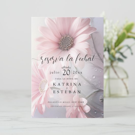 rosa margarita bloem bewaar de datum 2 save the date (Staand voorkant)