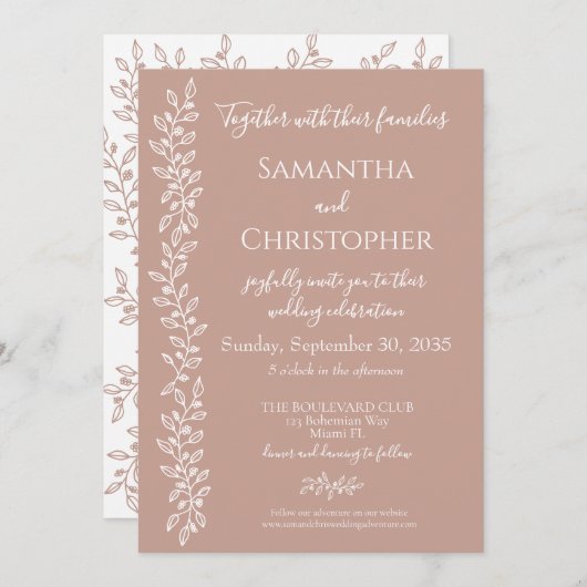 Rosa moderne boho botanische minimalistische trouw kaart (Voorkant / Achterkant)