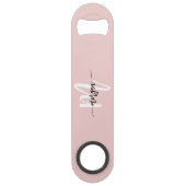 Rosa moderne script meisjesnaam monogram speed flessenopener (Voorkant)
