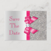 Rosa namaak strik en diamanten save the date (Voorkant)