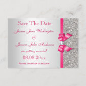 Rosa namaak strik en diamanten save the date (Achterkant)